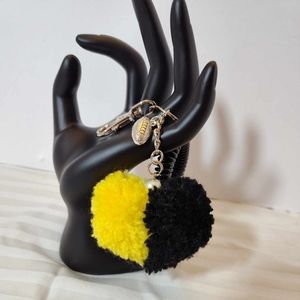 ⭐ Custom Made Yellow & Black heart shaped pom pom keychain Football Char…